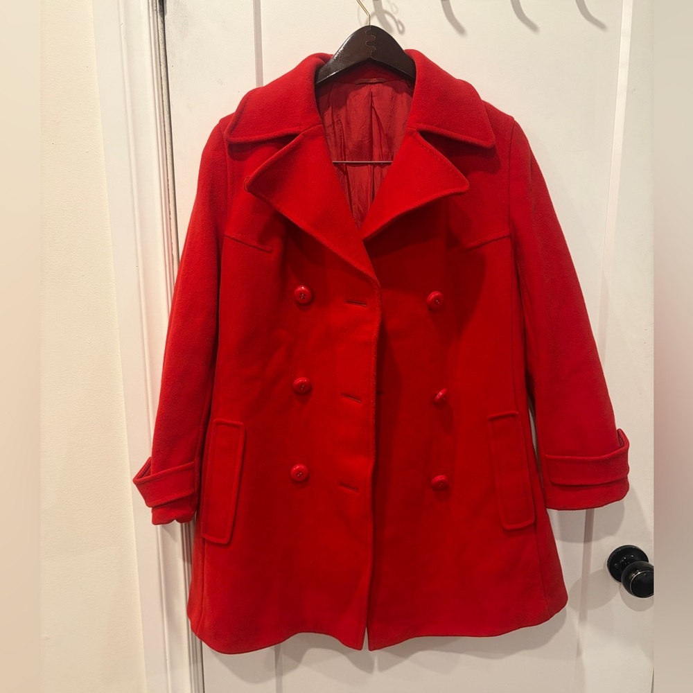 Vintage 60s Red Women's Double-Breasted wool Peacoat Jacket